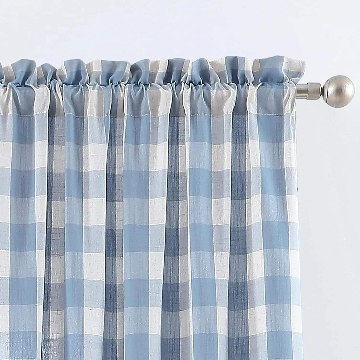 Dusty Blue Buffalo Plaid Curtains 72 Inches Long,Rustic Semi Sheer Rod Pocket Drapes,Farmhouse Gingham Window Treatment for Bedroom Living Room,40" Wx72 L,2 Panels,Beige-Dusty Blue