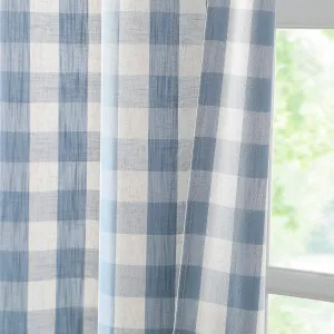 Dusty Blue Buffalo Plaid Curtains 72 Inches Long,Rustic Semi Sheer Rod Pocket Drapes,Farmhouse Gingham Window Treatment for Bedroom Living Room,40" Wx72 L,2 Panels,Beige-Dusty Blue