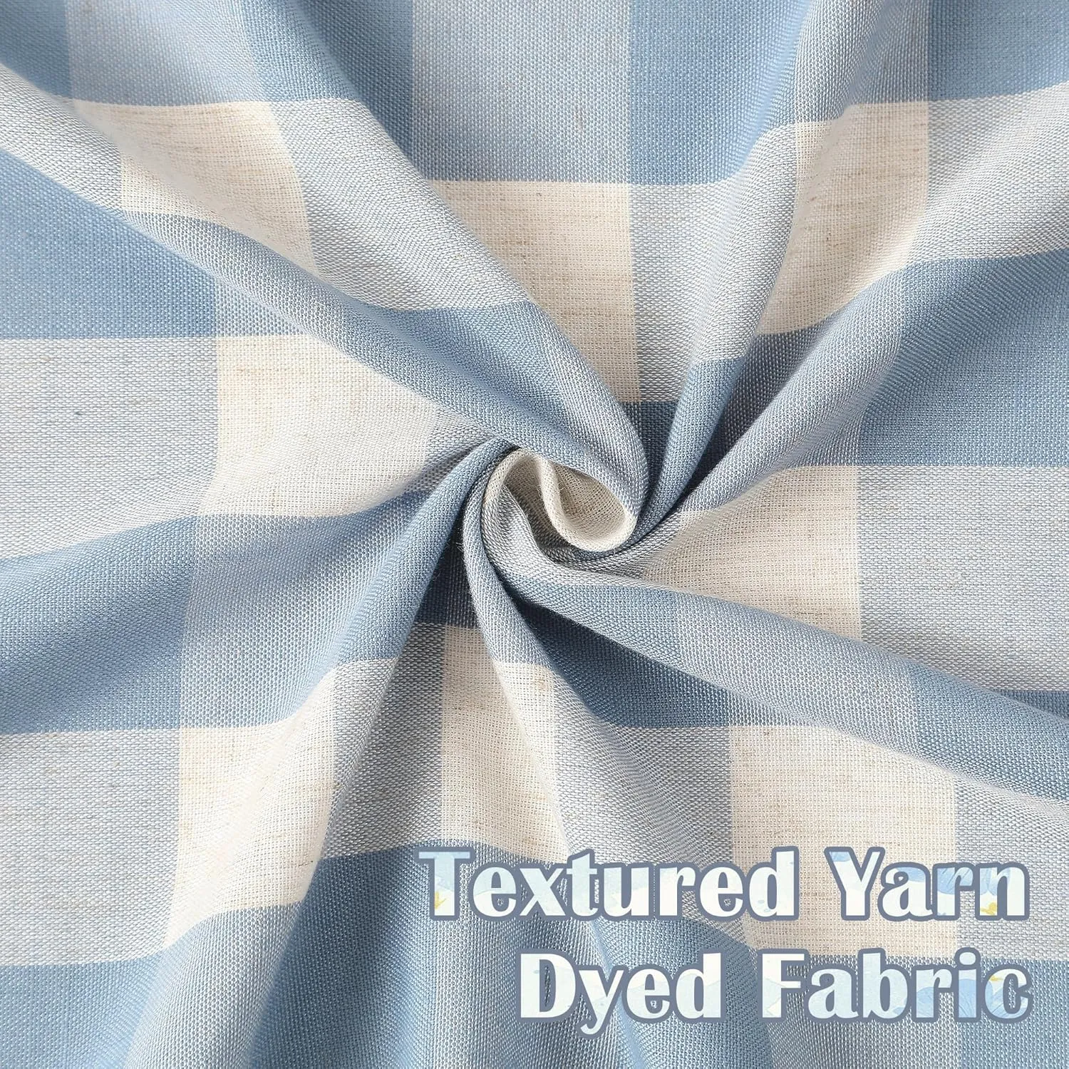 Dusty Blue Buffalo Plaid Curtains 72 Inches Long,Rustic Semi Sheer Rod Pocket Drapes,Farmhouse Gingham Window Treatment for Bedroom Living Room,40" Wx72 L,2 Panels,Beige-Dusty Blue