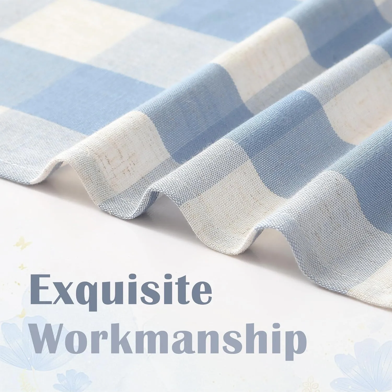 Dusty Blue Buffalo Plaid Curtains 72 Inches Long,Rustic Semi Sheer Rod Pocket Drapes,Farmhouse Gingham Window Treatment for Bedroom Living Room,40" Wx72 L,2 Panels,Beige-Dusty Blue