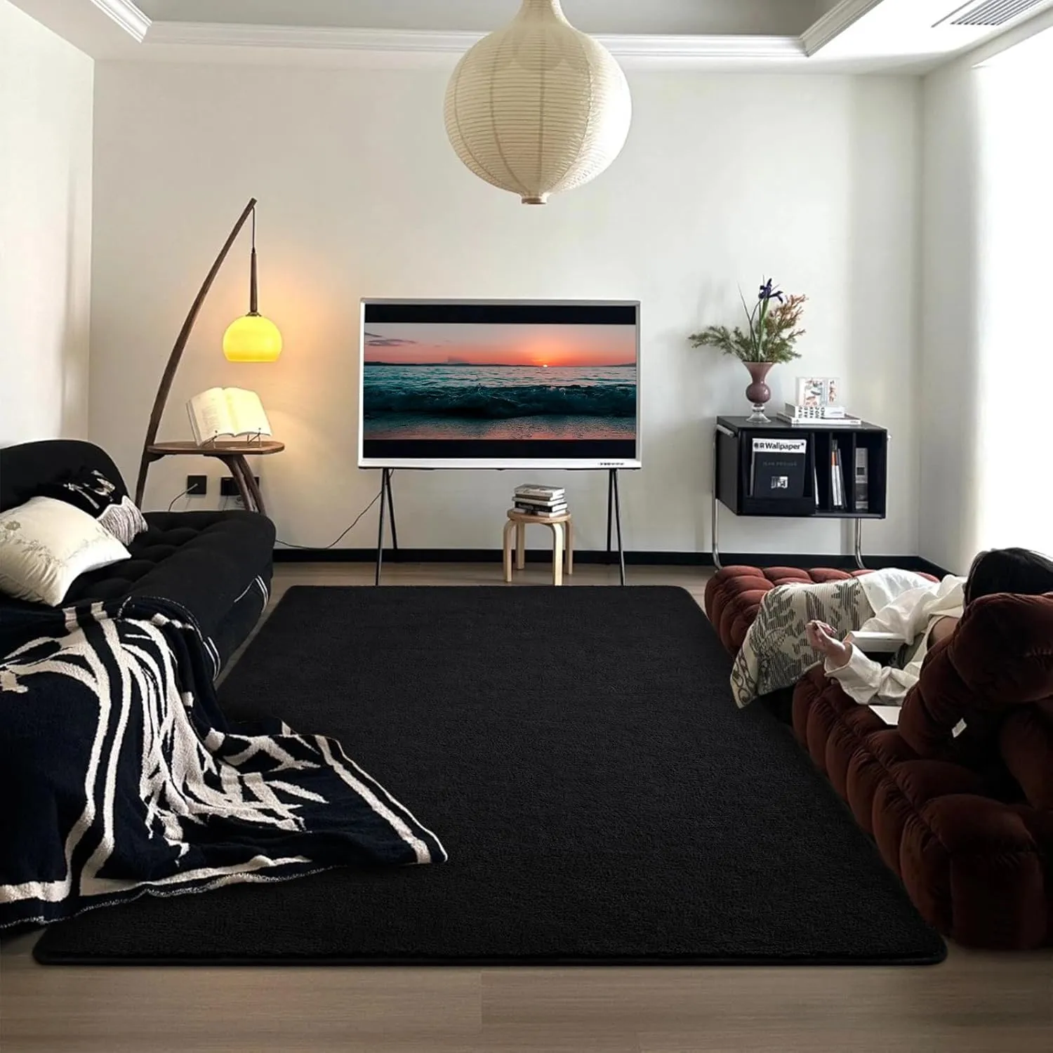 DweIke Area Rugs for Bedroom Living Room, 5x7 ft Thickened Memory Foam Black Rug, Super Soft Washable Non-Slip Carpet, Stain Resistant Throw Carpets for Girls Boys Kids Adults Home Dorm Decor