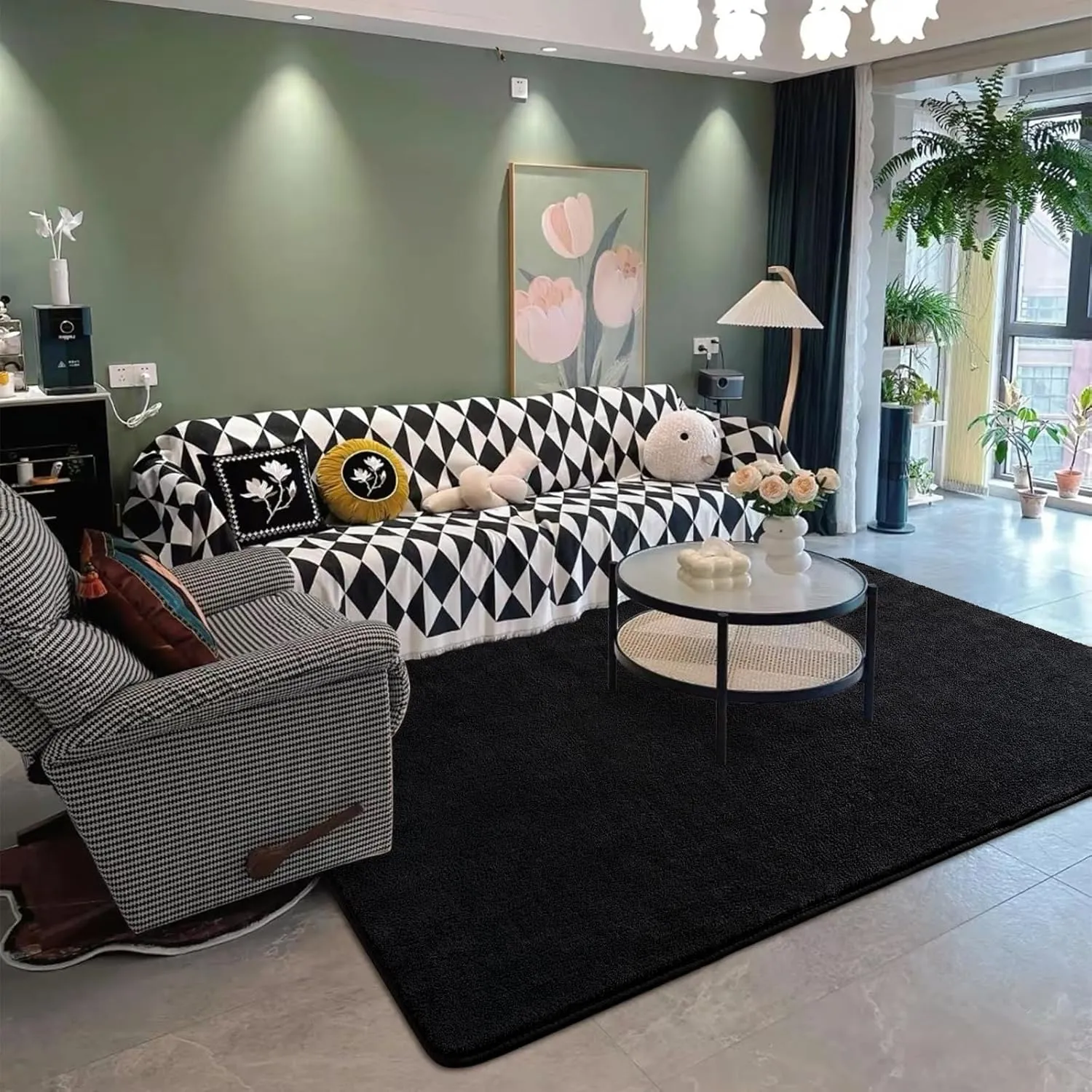 DweIke Area Rugs for Bedroom Living Room, 5x7 ft Thickened Memory Foam Black Rug, Super Soft Washable Non-Slip Carpet, Stain Resistant Throw Carpets for Girls Boys Kids Adults Home Dorm Decor
