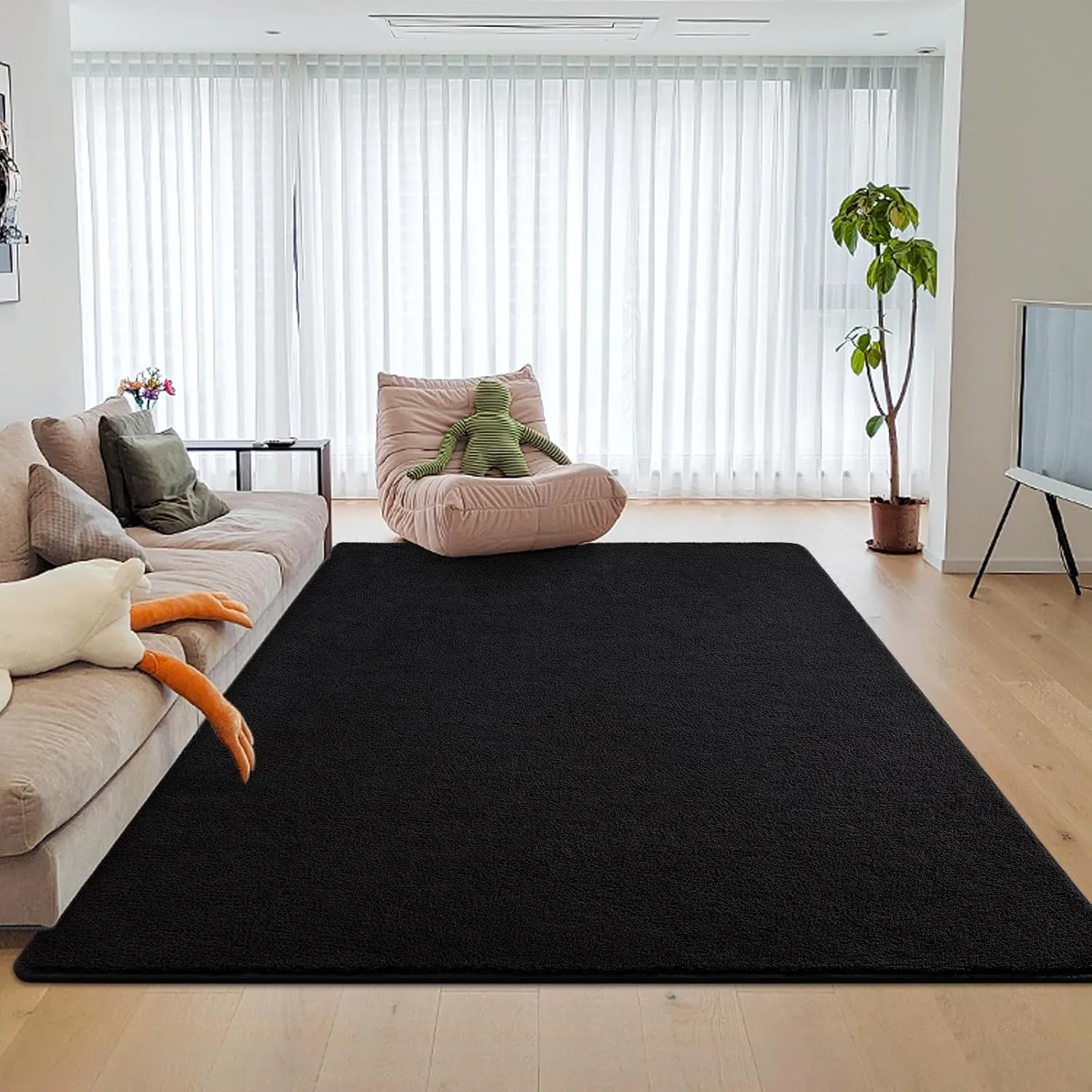DweIke Area Rugs for Bedroom Living Room, 5x7 ft Thickened Memory Foam Black Rug, Super Soft Washable Non-Slip Carpet, Stain Resistant Throw Carpets for Girls Boys Kids Adults Home Dorm Decor