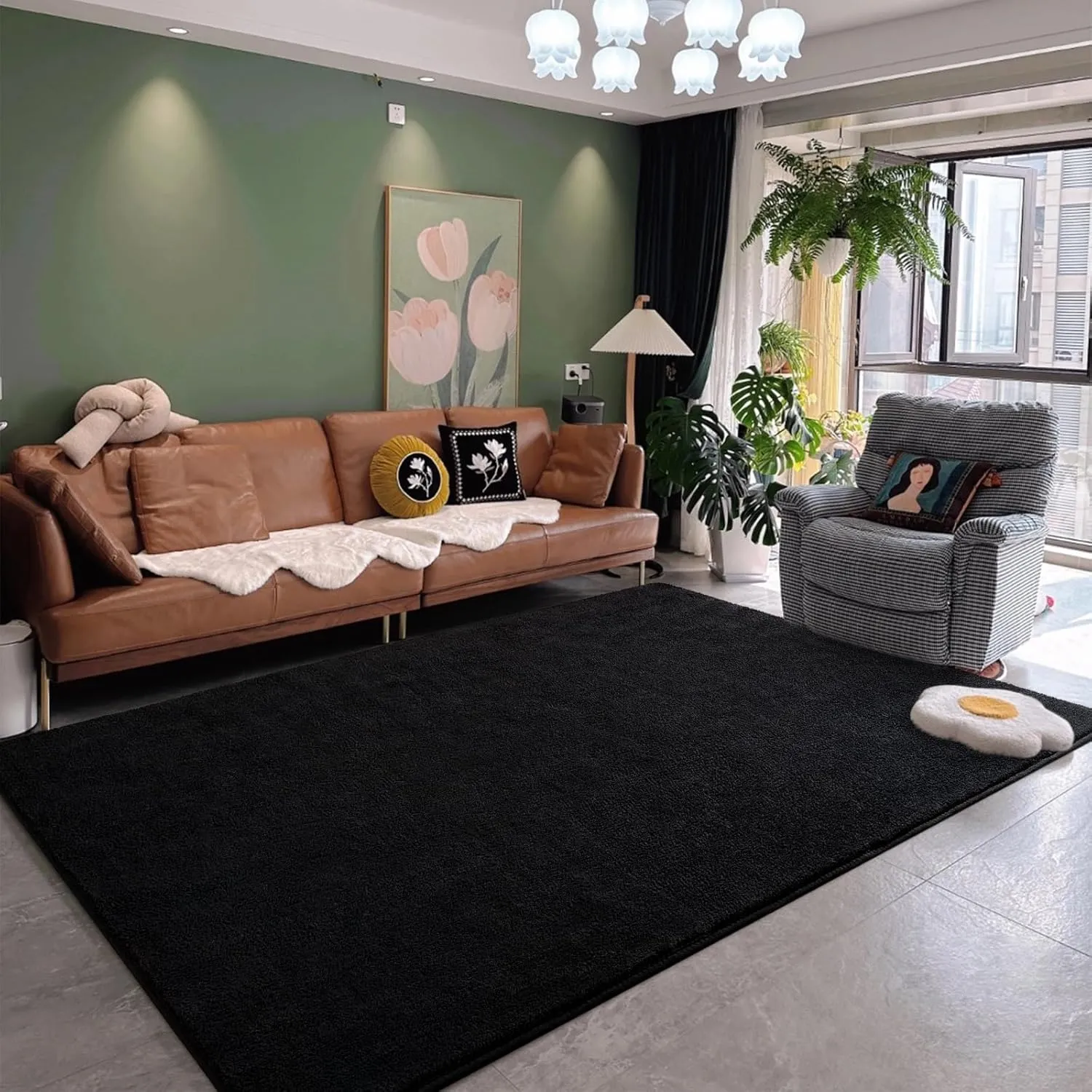 DweIke Area Rugs for Bedroom Living Room, 5x7 ft Thickened Memory Foam Black Rug, Super Soft Washable Non-Slip Carpet, Stain Resistant Throw Carpets for Girls Boys Kids Adults Home Dorm Decor