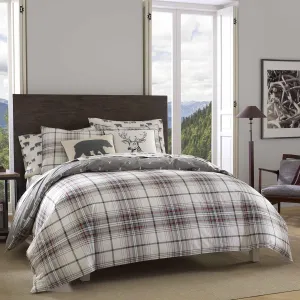 Eddie Bauer - King Comforter Set, Reversible Cotton Bedding with Matching Shams, Plaid Home Decor (Alder Red/Grey, King)