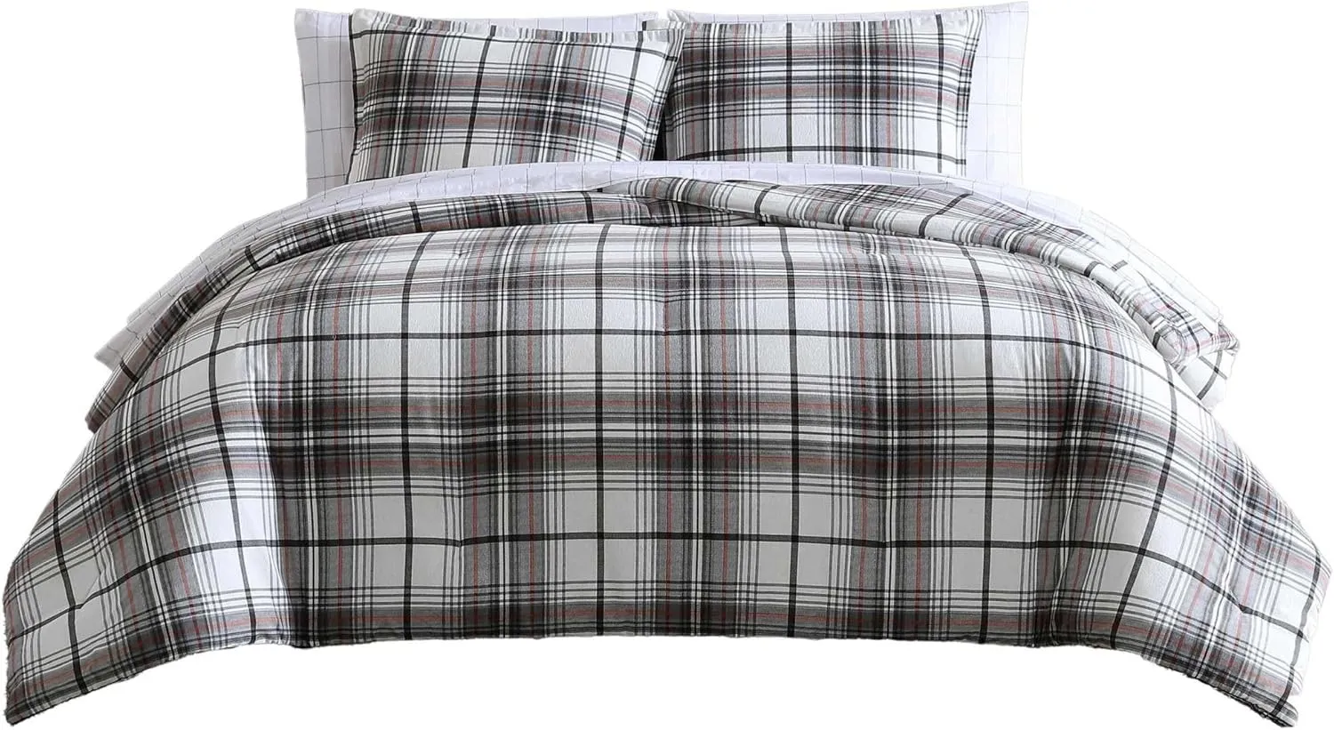 Eddie Bauer - King Comforter Set, Reversible Cotton Bedding with Matching Shams, Plaid Home Decor (Alder Red/Grey, King)