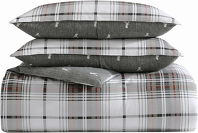 Eddie Bauer - King Comforter Set, Reversible Cotton Bedding with Matching Shams, Plaid Home Decor for All Seasons (Alder Grey/Red, King)