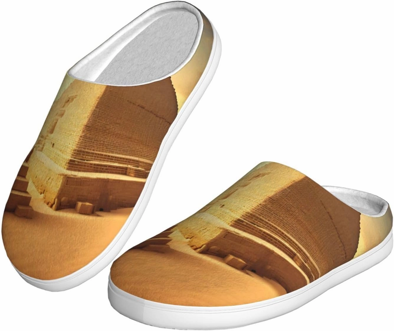 Egyptian Pyramid in Desert print Winter Home Warm Slippers, Plush Soft Bottom Slippers, Womens Indoor Scuff Slippers