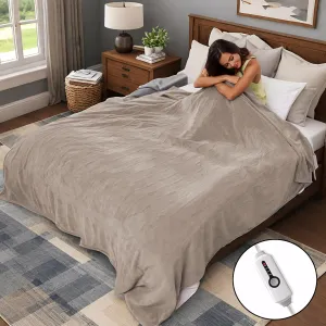 Electric Heated Blanket 72"x84" Full Size, Soft Coral Fleece with 4 Heating Levels and 10 Hours Auto-Off, Machine Washable, Cozy Plush Fabric for Home, Light Brown