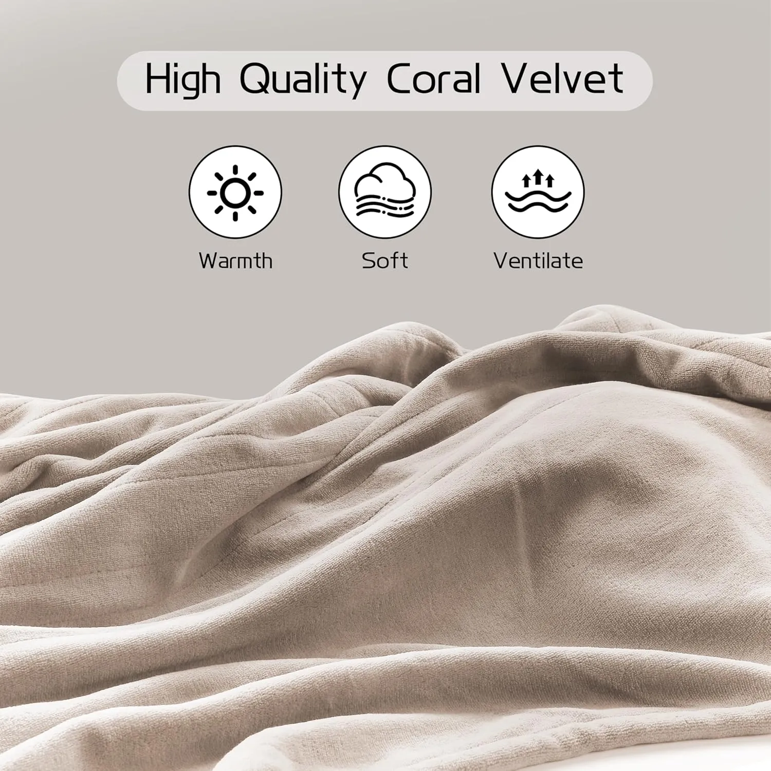 Electric Heated Blanket 72"x84" Full Size, Soft Coral Fleece with 4 Heating Levels and 10 Hours Auto-Off, Machine Washable, Cozy Plush Fabric for Home, Light Brown