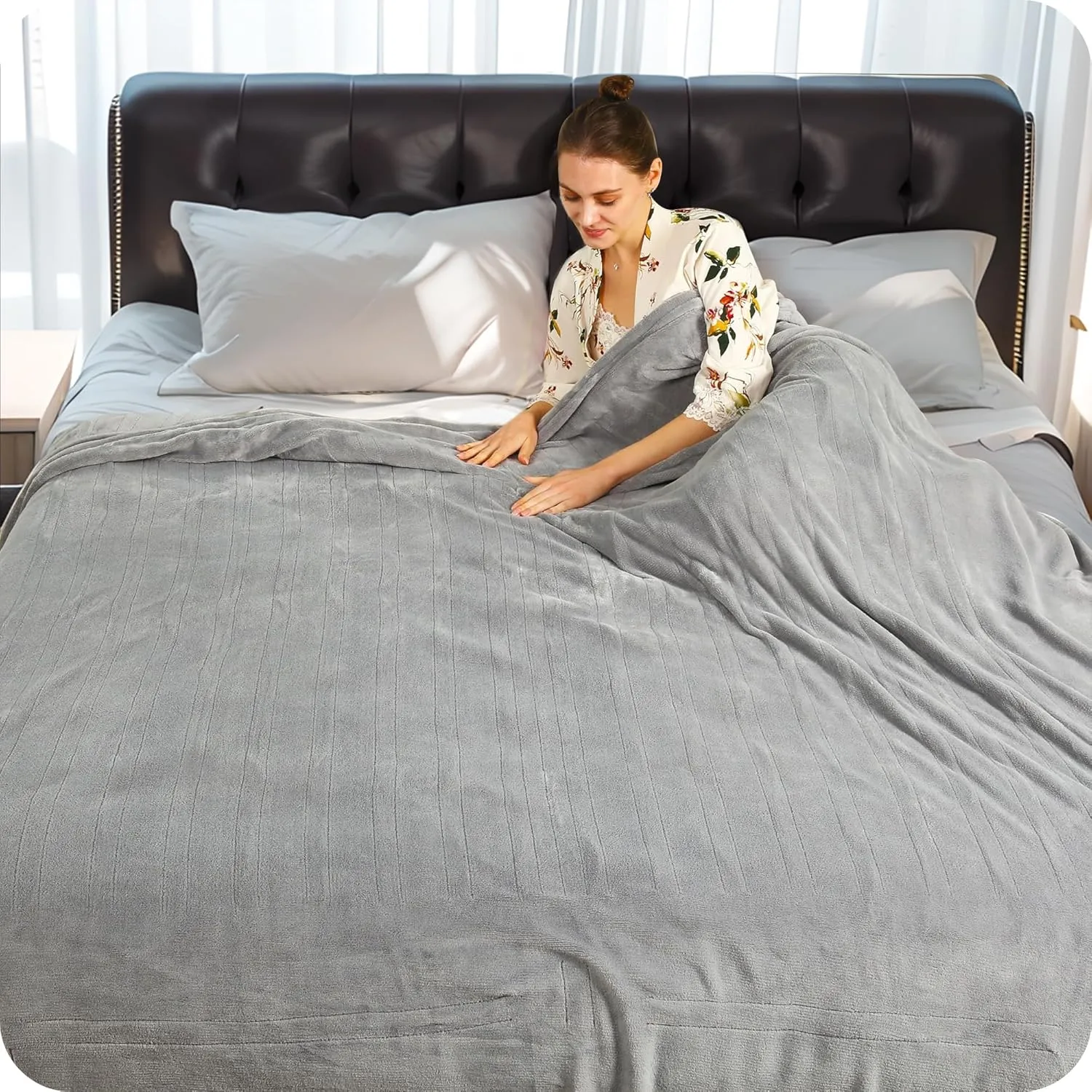 Electric Heated Blanket 72"x84" Full Size with 4 Heating Levels and 10 Hours Auto-Off Large Oversized Heating Blanket with Soft Plush Fabric for Bedding - Gray