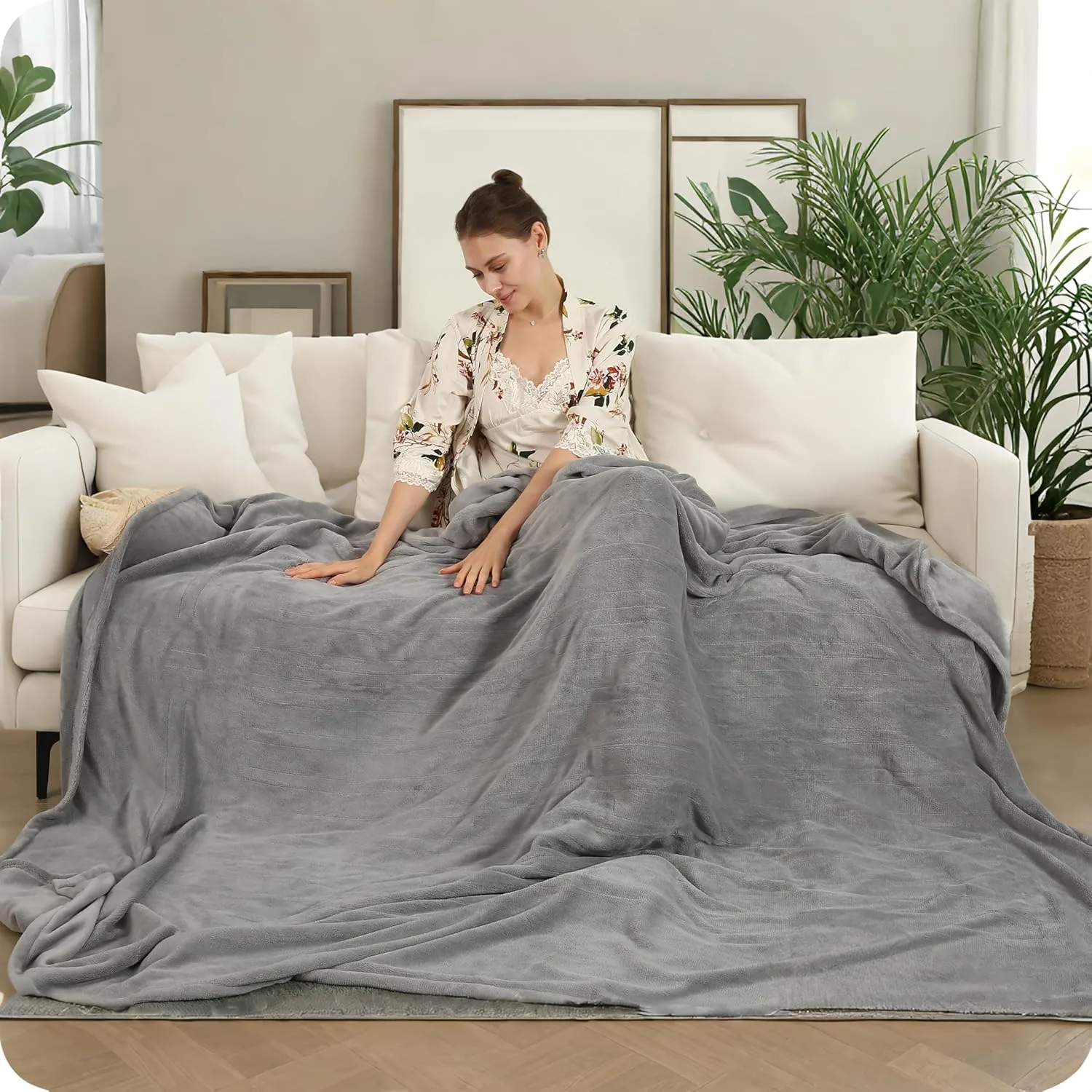 Electric Heated Blanket 72"x84" Full Size with 4 Heating Levels and 10 Hours Auto-Off Large Oversized Heating Blanket with Soft Plush Fabric for Bedding - Gray