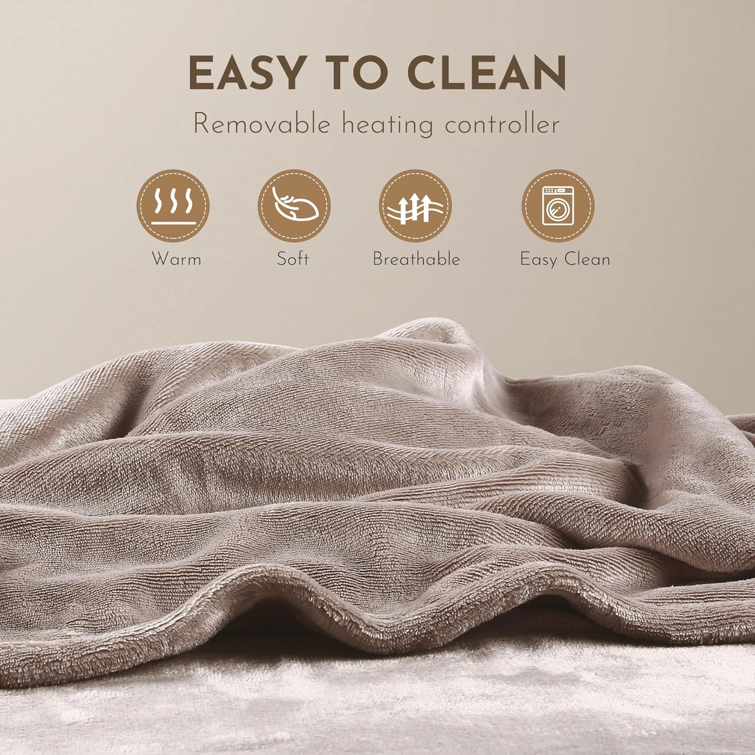Electric Blanket, Flannel, Weighted, Full Size, 72" x 84", Beige