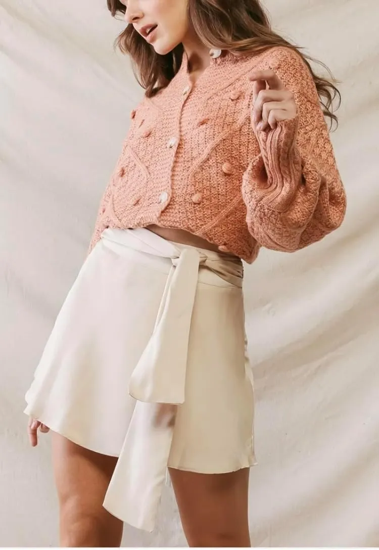 Elegant Satin Mini Skirt - High-Waisted, A-Line, Soft Touch, Available in Beige, Sizes S-L