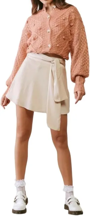 Elegant Satin Mini Skirt - High-Waisted, A-Line, Soft Touch, Available in Beige, Sizes S-L