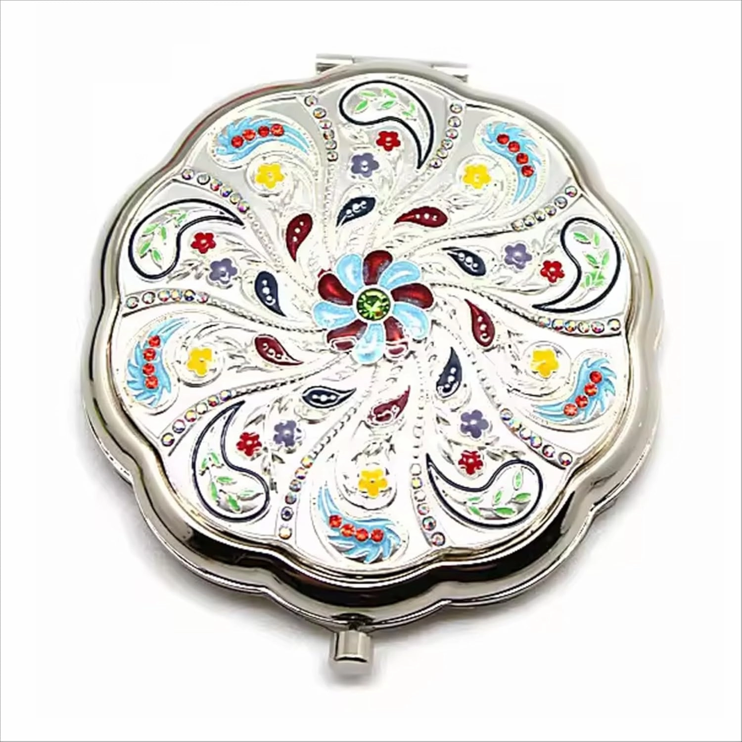 Elegant Compact Mirror, Enameled Flower Design, Foldable Travel Double Sides Pocket Mirror-Gift for Her, Best Friend Mom, Grandma, Sister, Girlfriend,Bride, Bridesmaid., CPM-F001