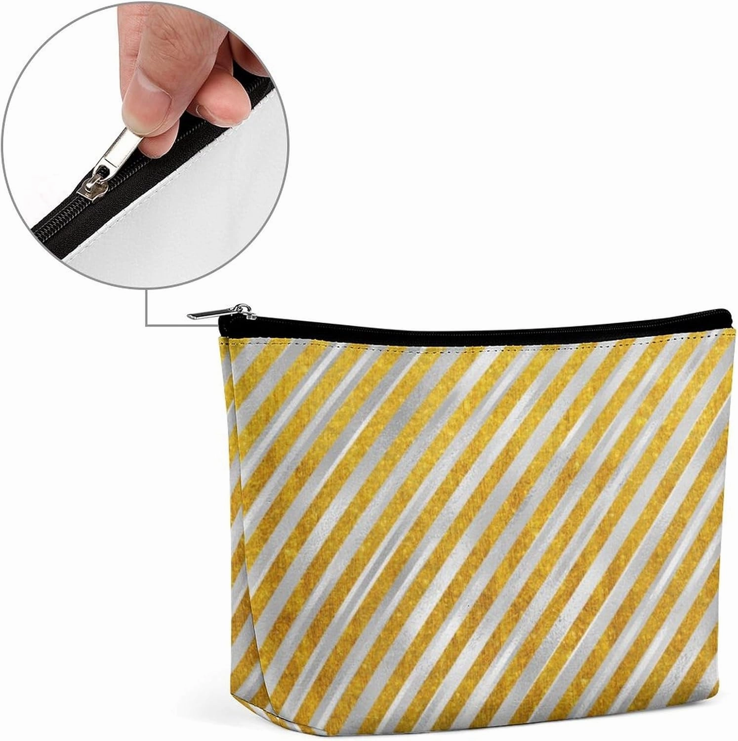 Elegant Makeup Bag, Elegant Silver Gold Stripes Cosmetic Bag Large Capacity Pouch Portable Organizer for Men & Women