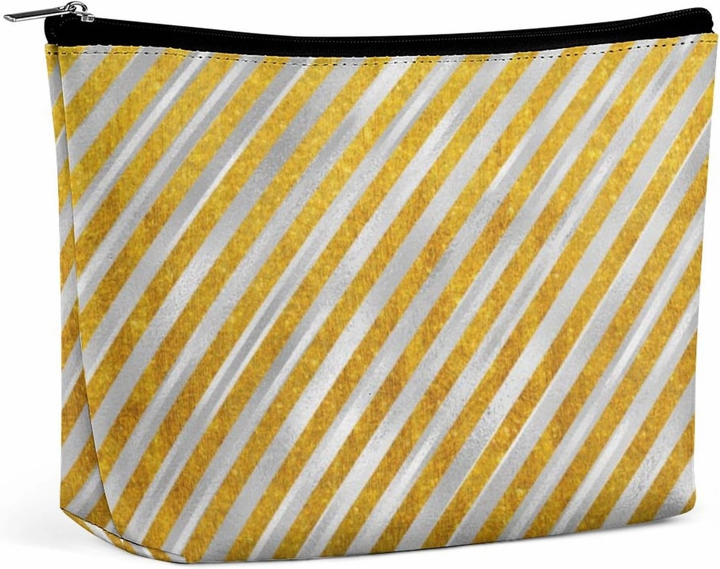 Elegant Makeup Bag, Elegant Silver Gold Stripes Cosmetic Bag Large Capacity Pouch Portable Organizer for Men & Women