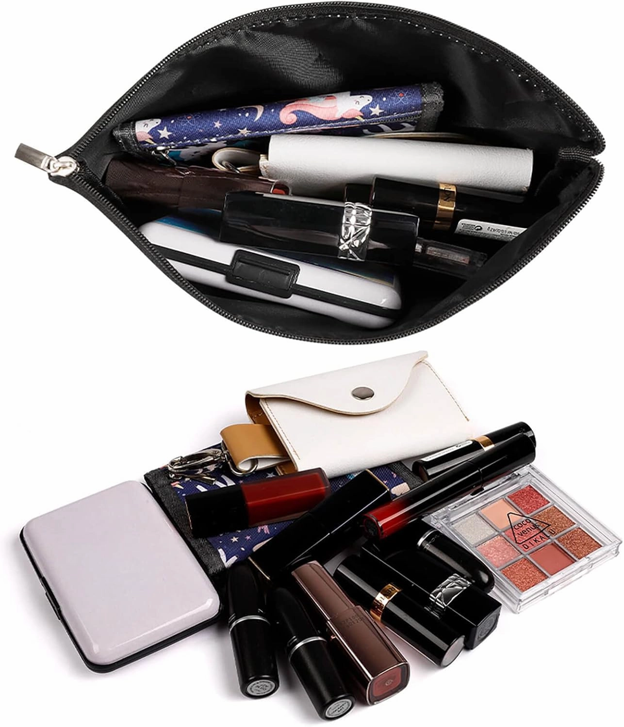 Elegant Makeup Bag, Elegant Silver Gold Stripes Cosmetic Bag Large Capacity Pouch Portable Organizer for Men & Women