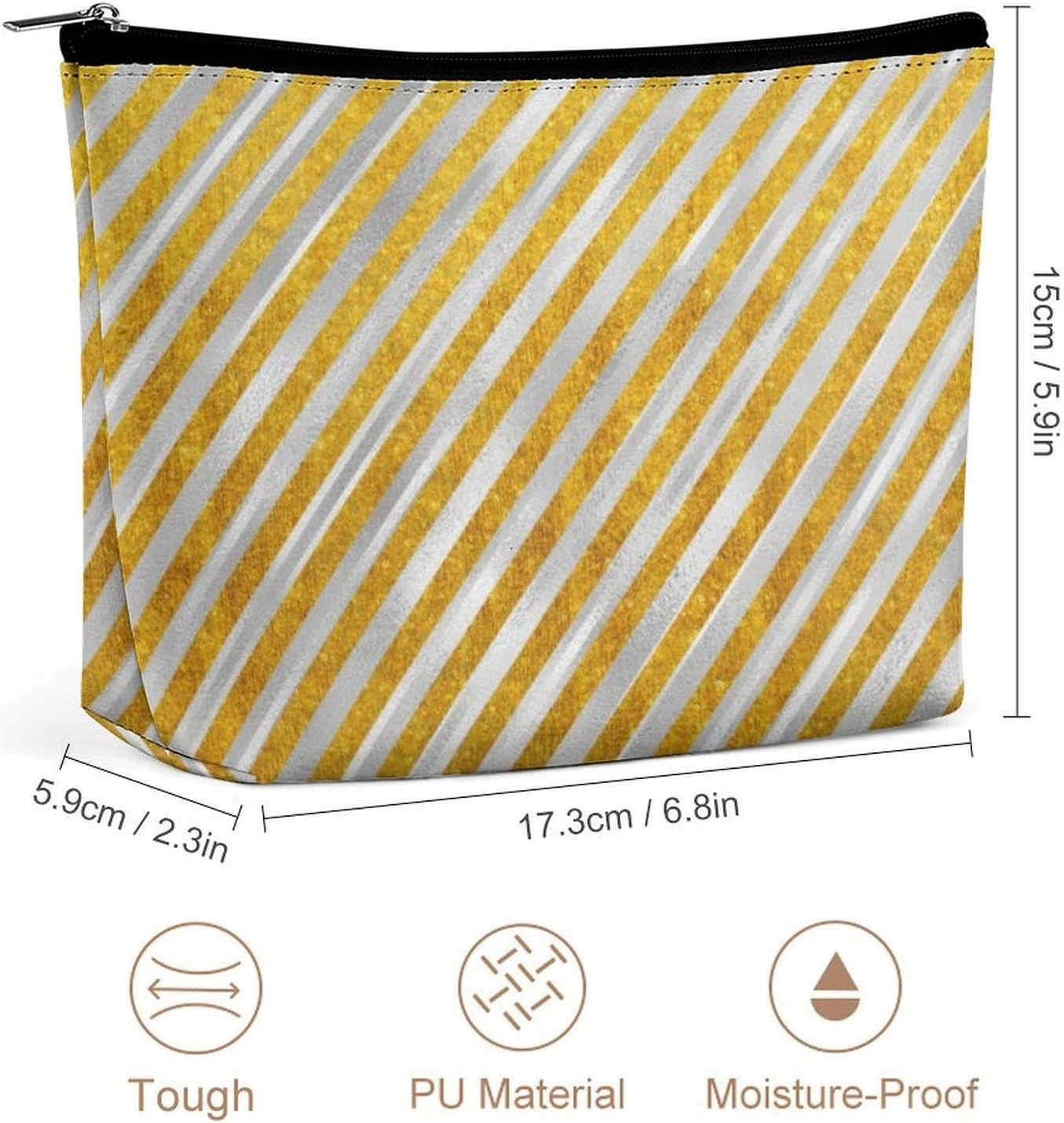 Elegant Makeup Bag, Elegant Silver Gold Stripes Cosmetic Bag Large Capacity Pouch Portable Organizer for Men & Women