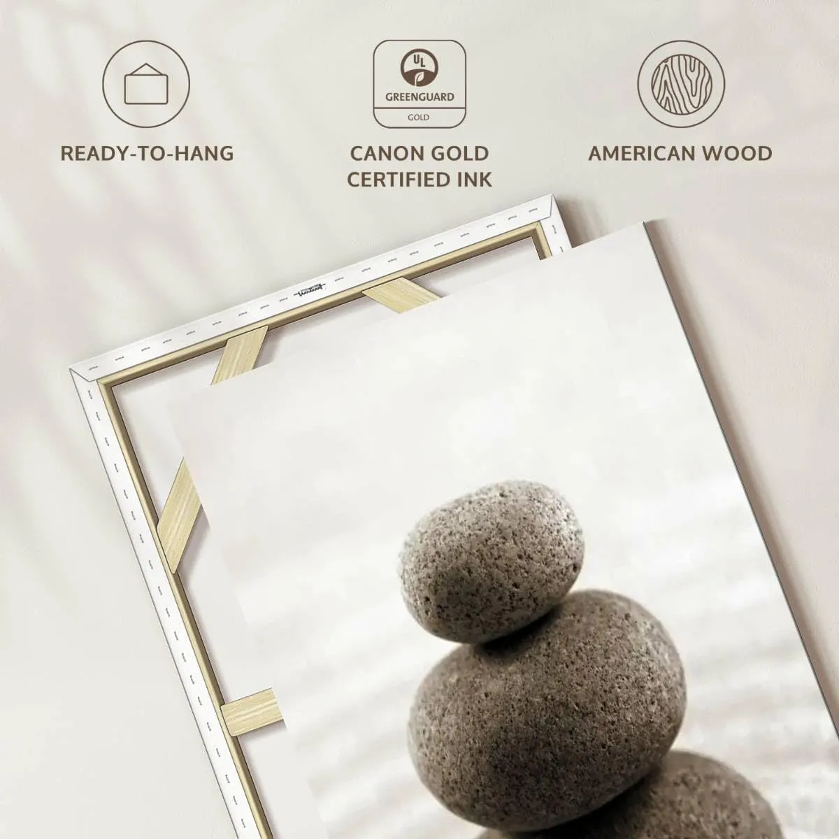 ElephantStock - Stone Stack On Zen Garden Wall Art - Vertical Canvas - Bathroom Wall Decor - Photography Wellness Canvas Art - Beige And Gray Decor - 24" x 36"