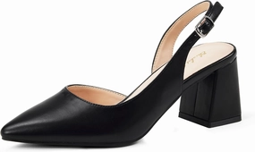 Elisabet Tang Women's Pumps Slingback 2 Inches Block Chunky Heels with Closed Pointed Toe Thick Low Pumps Wedding Party Prom Dating Casual Work Dressy Black Silver Gold Glitter Hot Pink