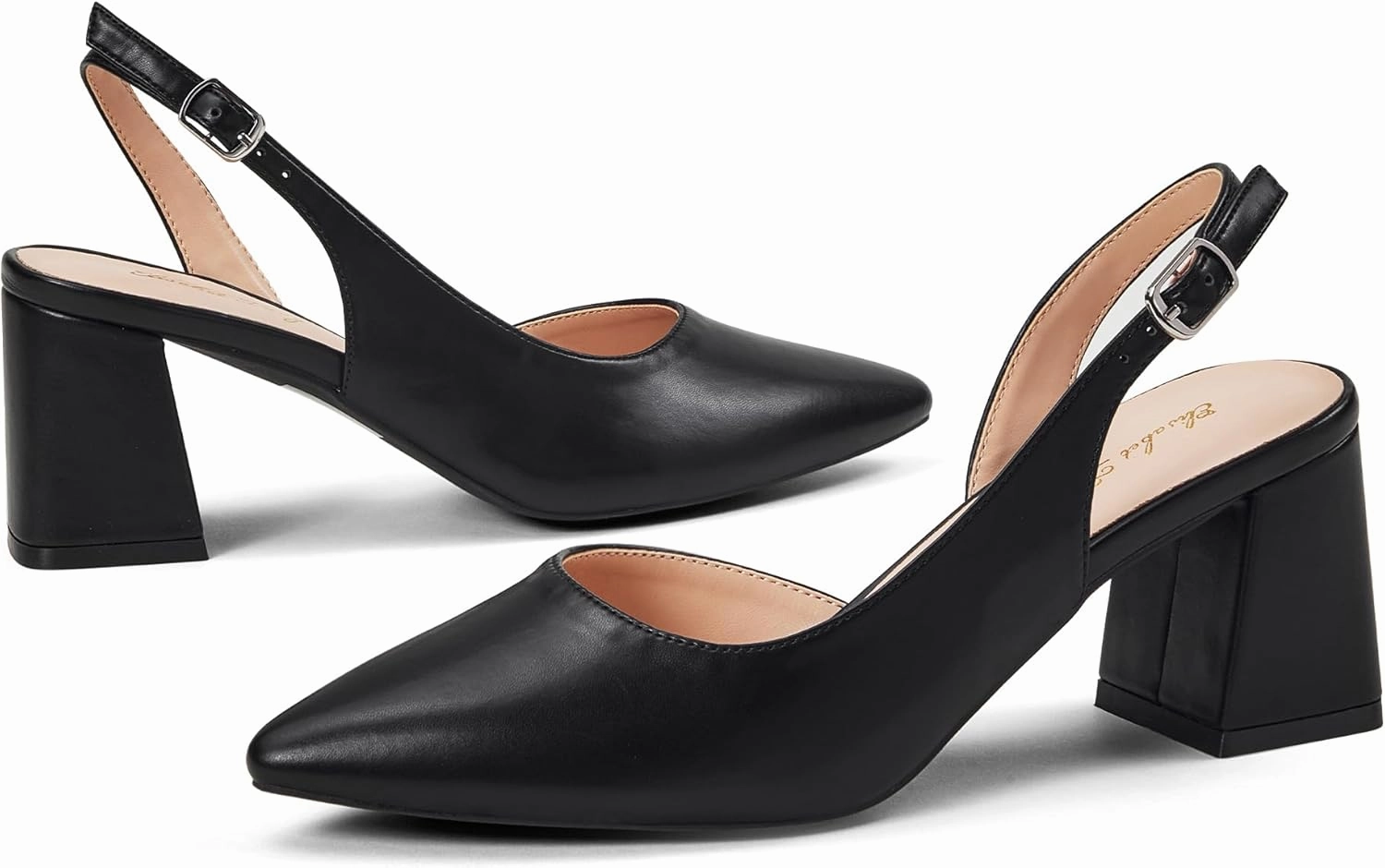 Elisabet Tang Women's Pumps Slingback 2 Inches Block Chunky Heels with Closed Pointed Toe Thick Low Pumps Wedding Party Prom Dating Casual Work Dressy Black Silver Gold Glitter Hot Pink