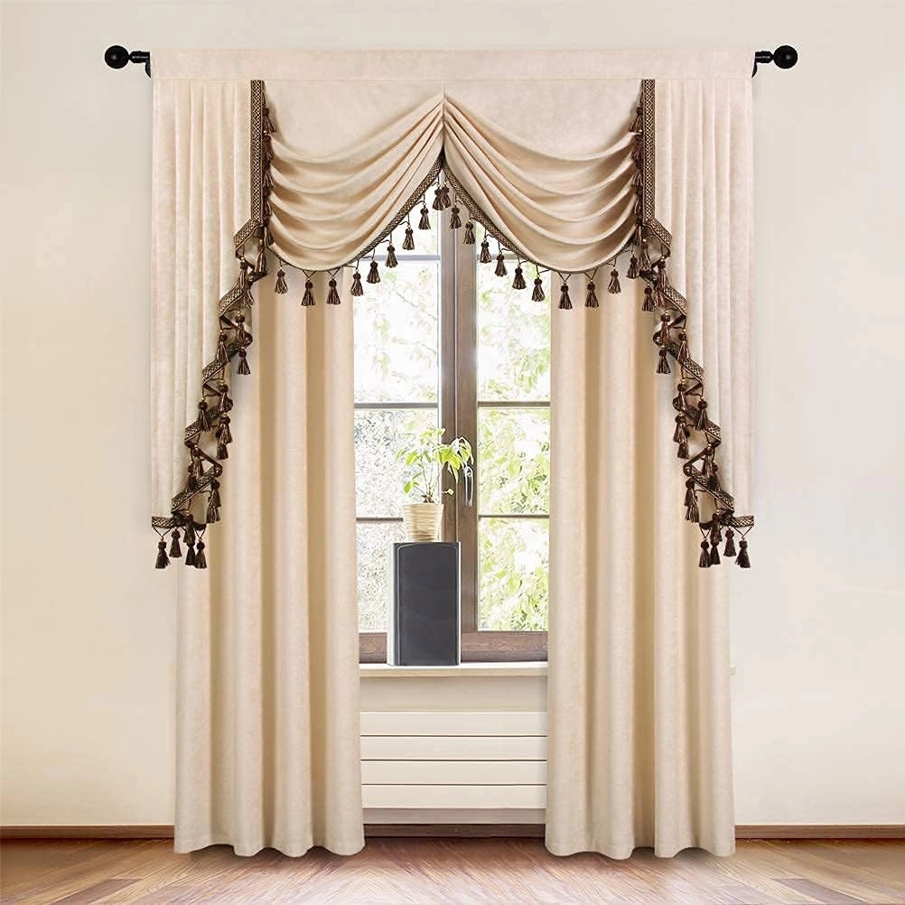 ELKCA Beige Chenille Window Curtains Valance for Living Room Waterfall Valance for Bedroom,Rod Pocket (W59 Inch, 1 Panel)