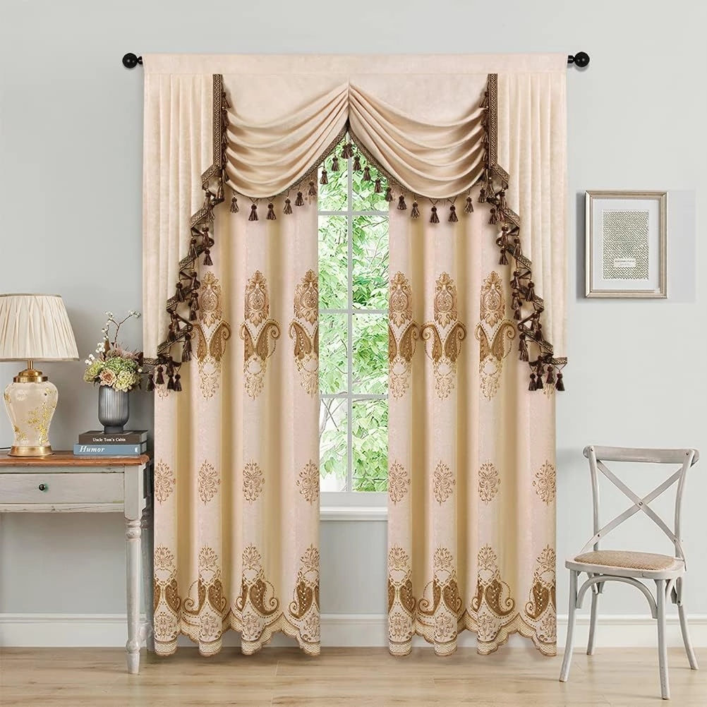 ELKCA Beige Chenille Window Curtains Valance for Living Room Waterfall Valance for Bedroom,Rod Pocket (W59 Inch, 1 Panel)