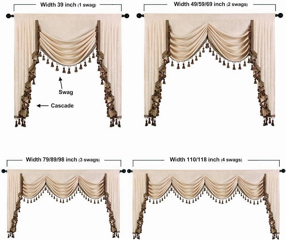 ELKCA Beige Chenille Window Curtains Valance for Living Room Waterfall Valance for Bedroom,Rod Pocket (W59 Inch, 1 Panel)