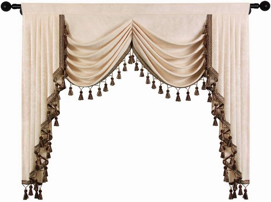 ELKCA Beige Chenille Window Curtains Valance for Living Room Waterfall Valance for Bedroom,Rod Pocket (W59 Inch, 1 Panel)