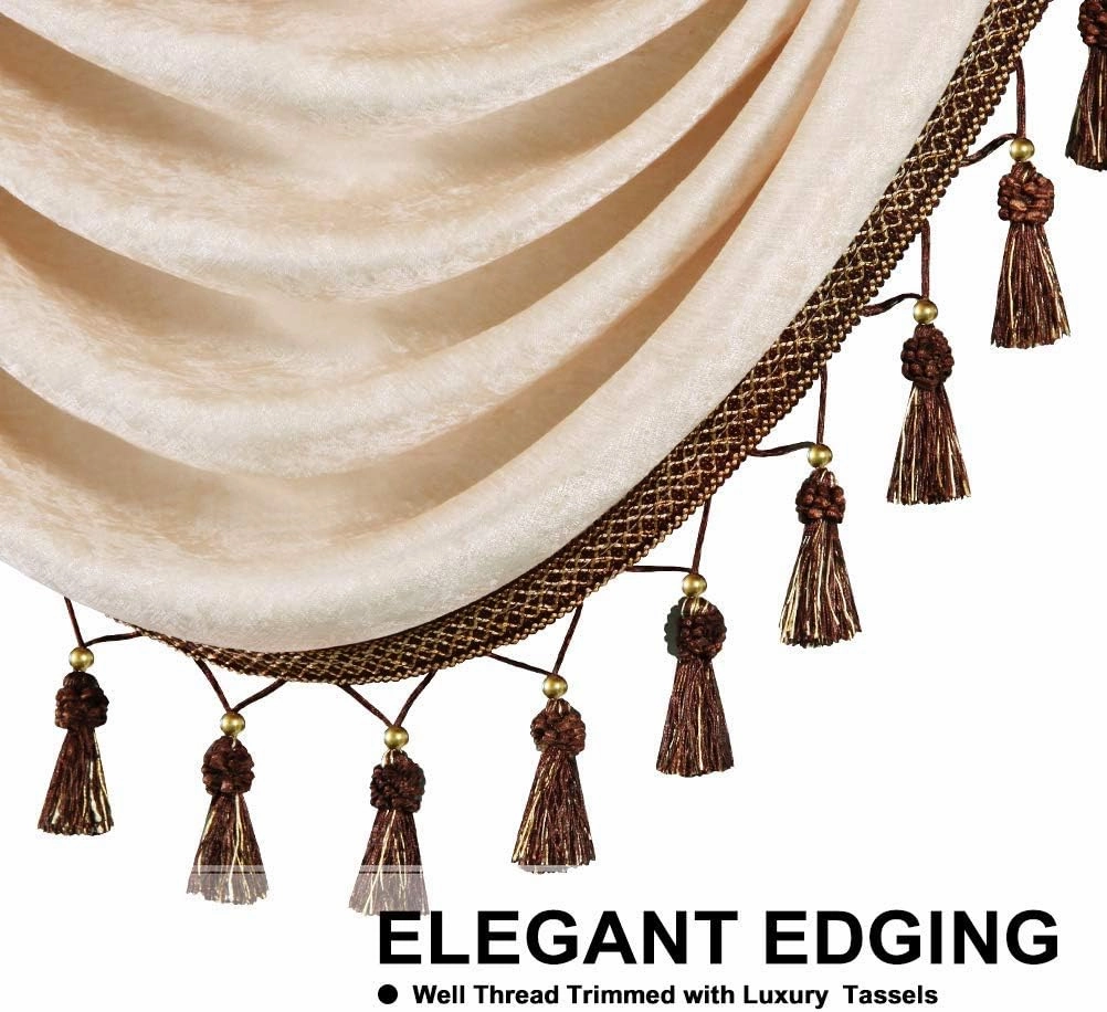 ELKCA Beige Chenille Window Curtains Valance for Living Room Waterfall Valance for Bedroom,Rod Pocket (W59 Inch, 1 Panel)