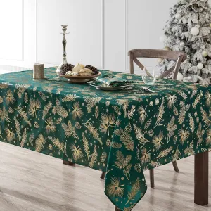 Elrene Home Fashions Pine Leaf Metallic Foil Printed Fabric Holiday/Christmas Rectangle Dining Tablecloth, 60"x120"