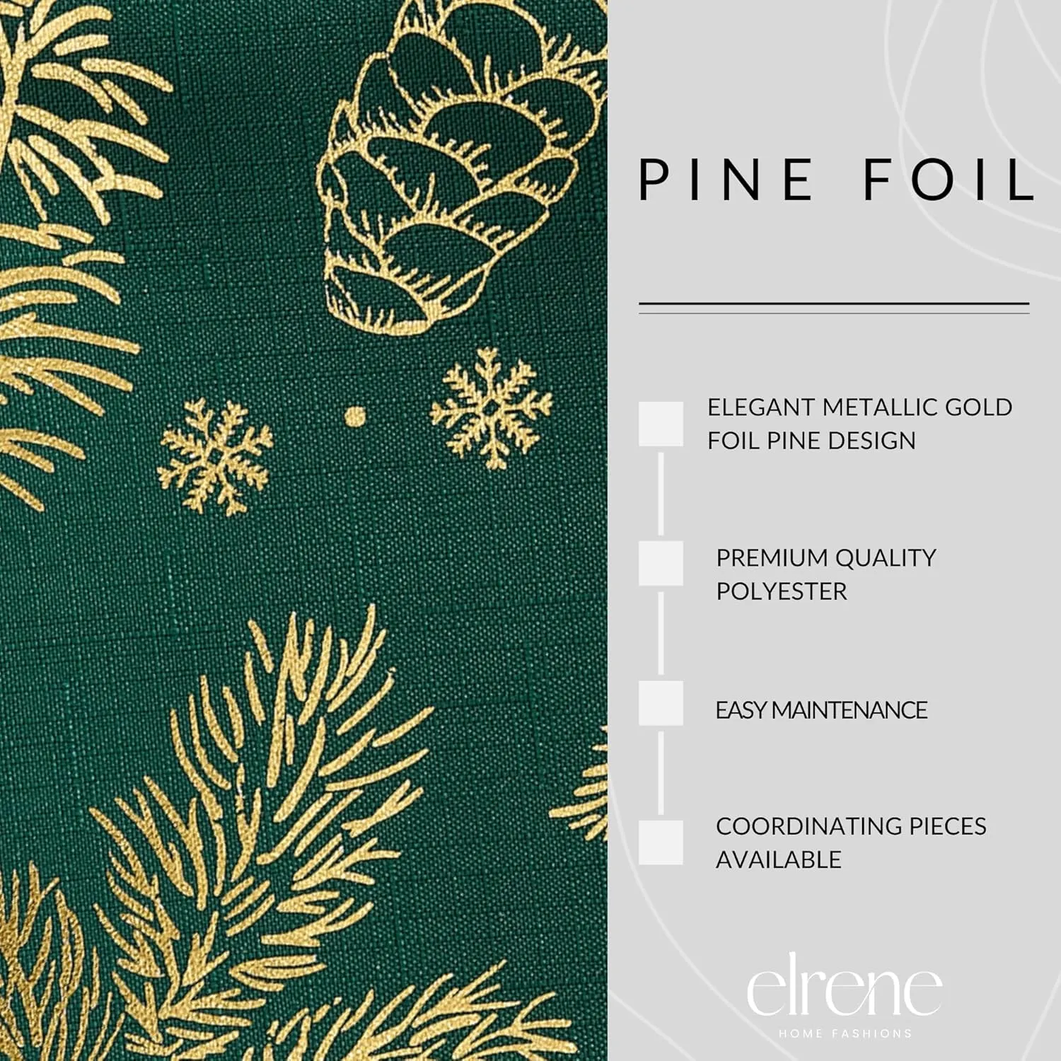 Elrene Home Fashions Pine Leaf Metallic Foil Printed Fabric Holiday/Christmas Rectangle Dining Tablecloth, 60"x120"