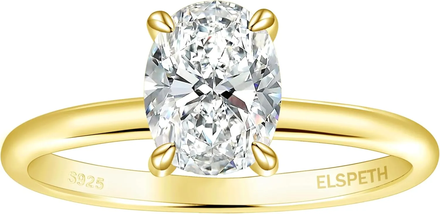 Elspeth 925 Sterling Silver Engagement Ring for Women Pear/Round/Oval/Cushion/Princess Cut Cubic Zirconia Promise Ring Size 4-10