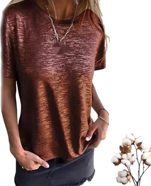 Emboadlie Gold Foil Short-Sleeved T-Shirt, Gold Foil Round Neck Short Sleeve Comfortable and Breathable Top Soft