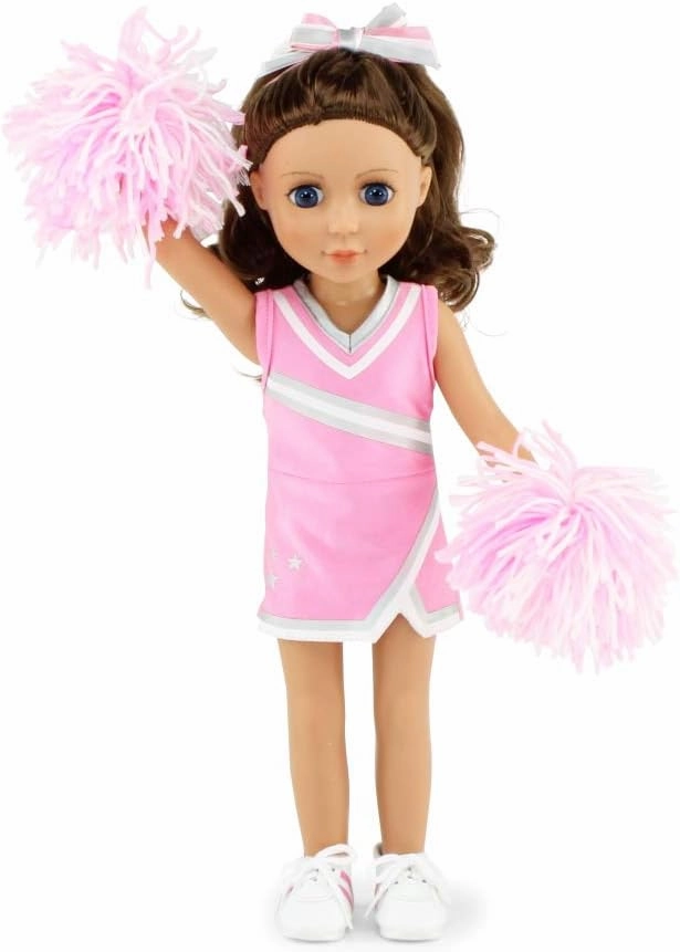 Emily Rose 14 Inch Fashion Doll Clothes 5-PC Pink Cheer Cheerleader Outfit, Includes Pom-poms, Bloomers, Hair Tie and Shoes | Doll NOT Included