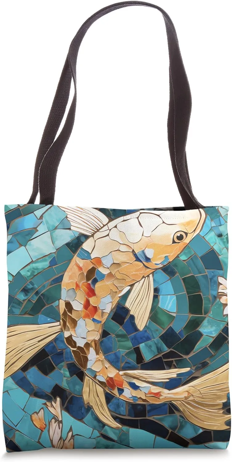 Ephemeral Echoes Kintsugi Serenity with Golden Koi Melody Tote Bag