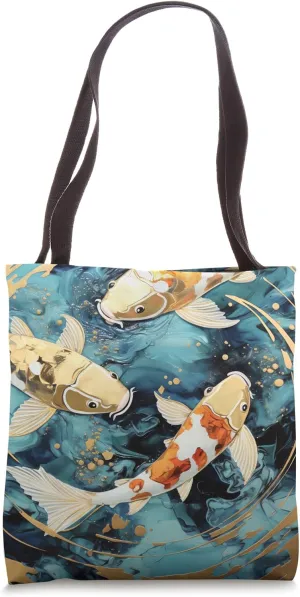 Ephemeral Harmony Kintsugi Reflections Golden Koi Verse Tote Bag
