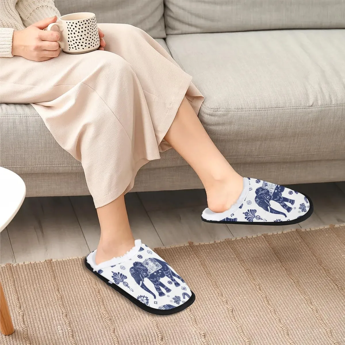Ethnic Elephants Slippers for Women Soft Non-Slip Indoor Slippers Home Slippers