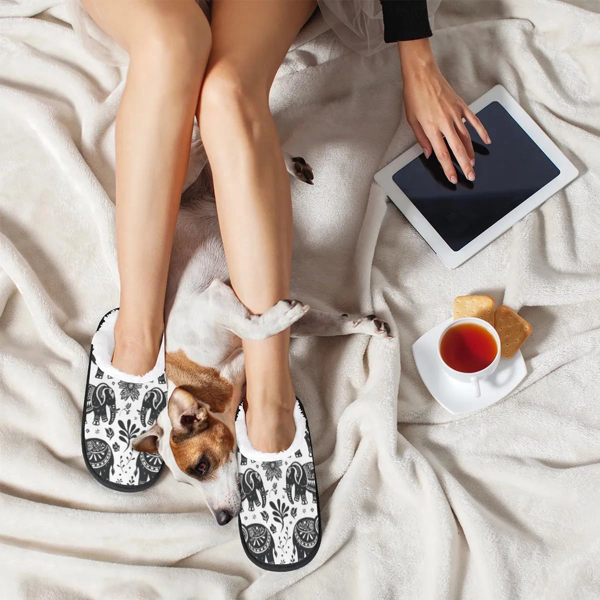 Ethnic Elephants Slippers for Women Soft Non-Slip Indoor Slippers Home Slippers