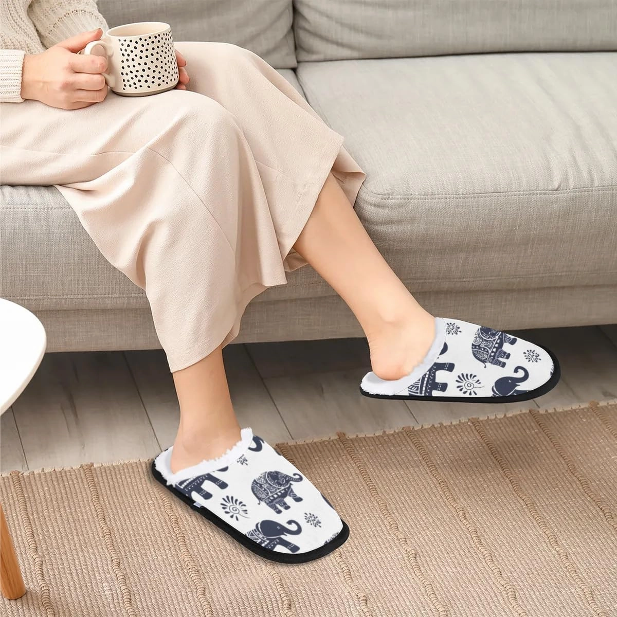 Ethnic Elephants Slippers for Women Soft Non-Slip Indoor Slippers Home Slippers