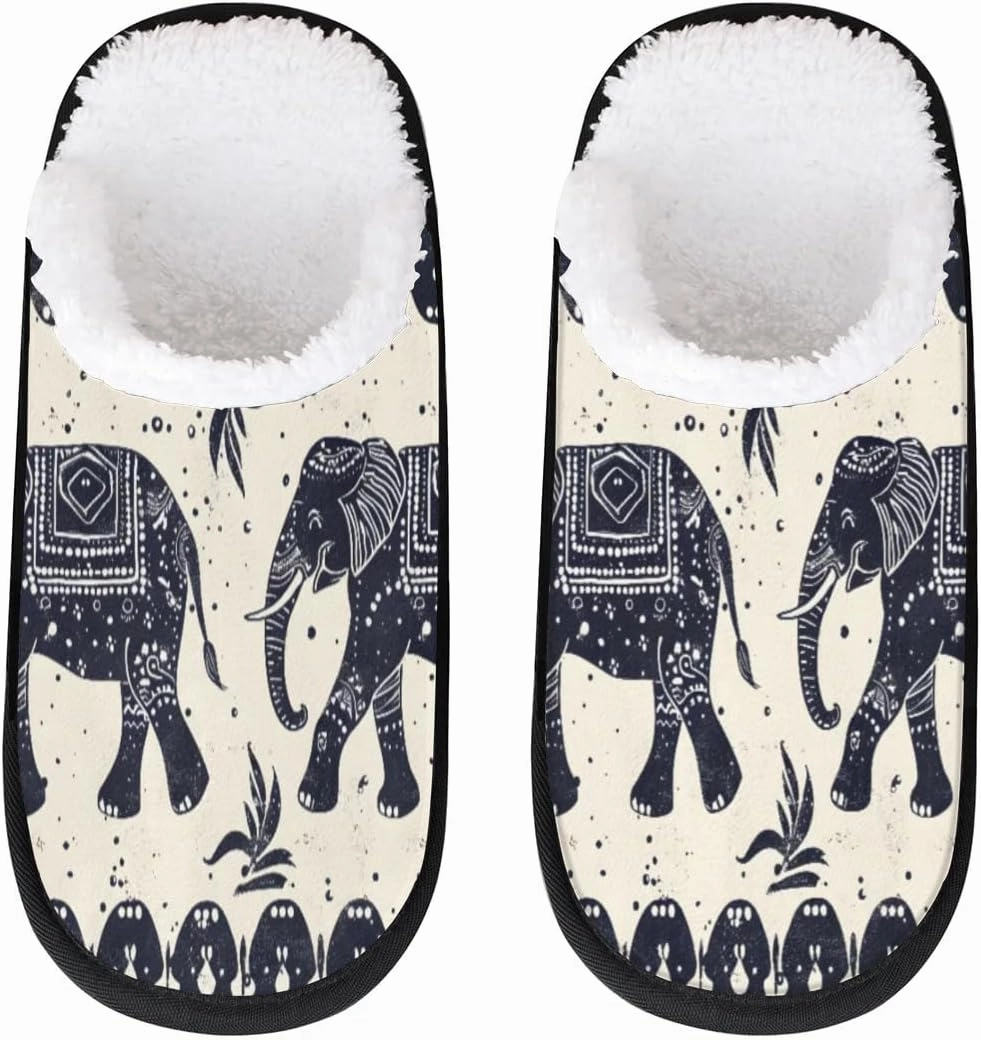 Ethnic Elephants Slippers for Women Soft Non-Slip Indoor Slippers Home Slippers
