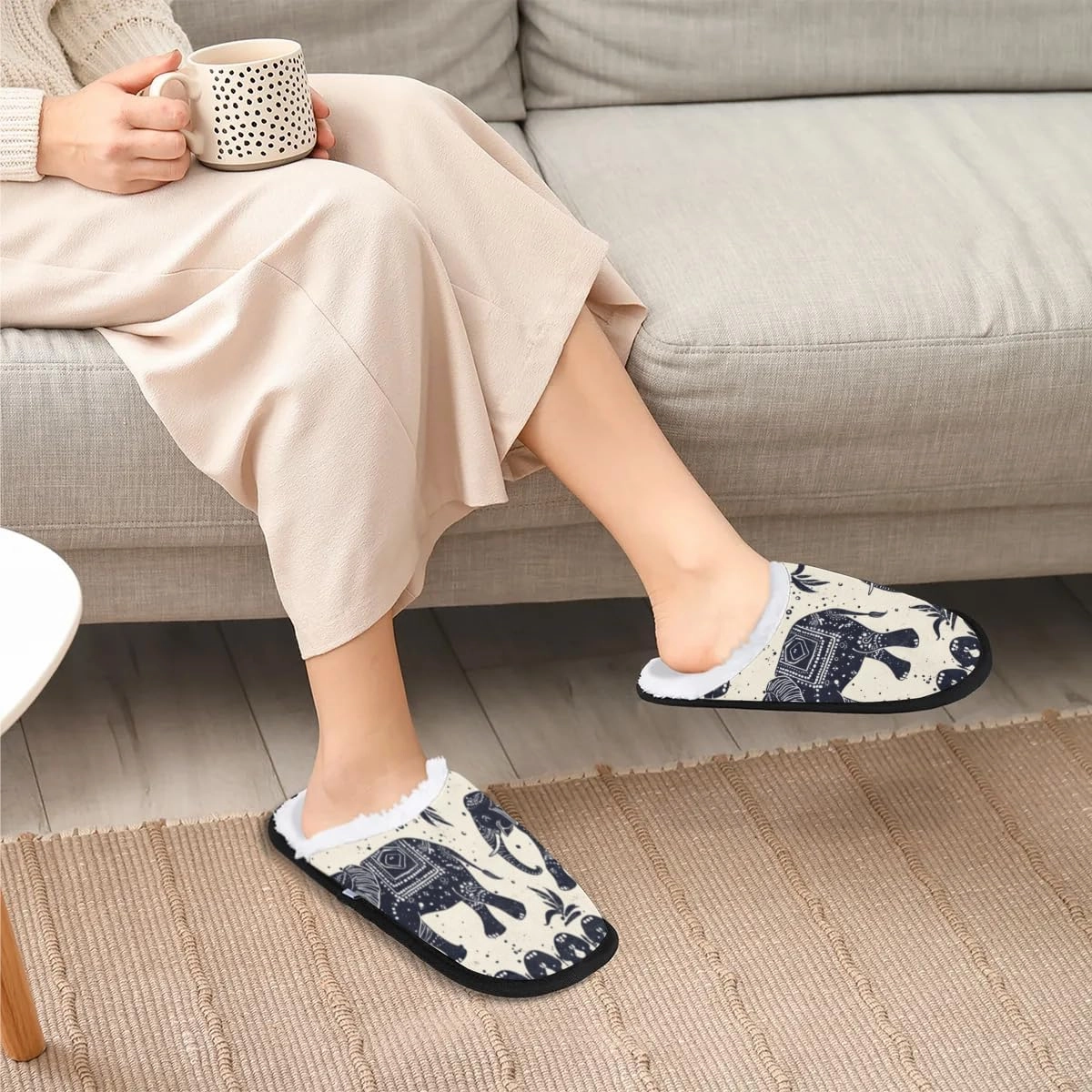 Ethnic Elephants Slippers for Women Soft Non-Slip Indoor Slippers Home Slippers