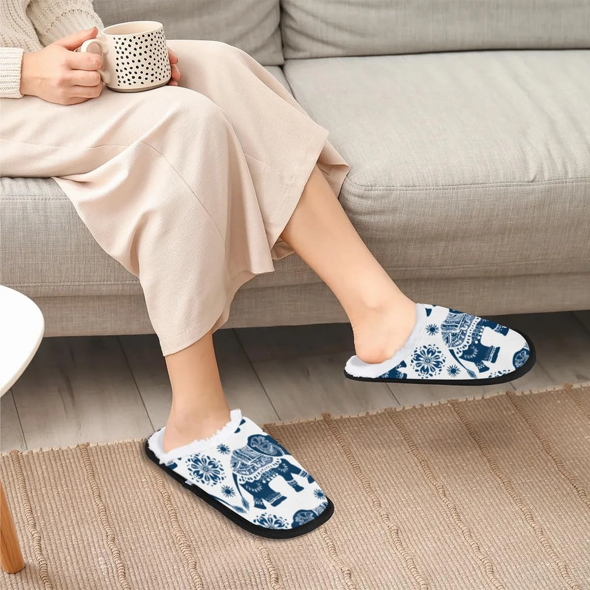 Ethnic Elephants Slippers for Women Soft Non-Slip Indoor Slippers Home Slippers