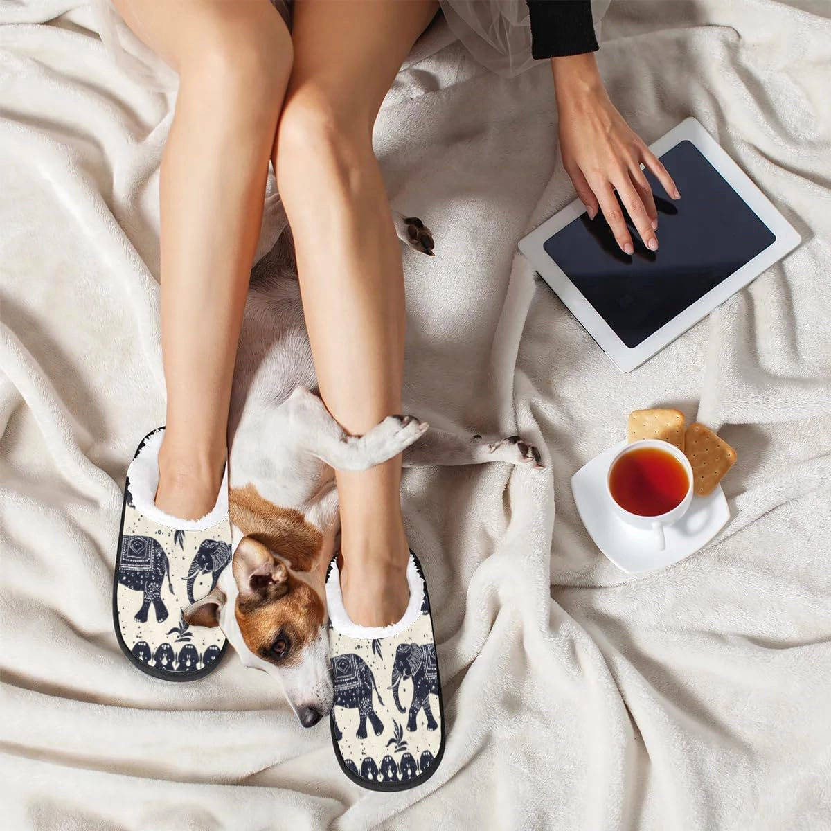 Ethnic Elephants Slippers for Women Soft Non-Slip Indoor Slippers Home Slippers