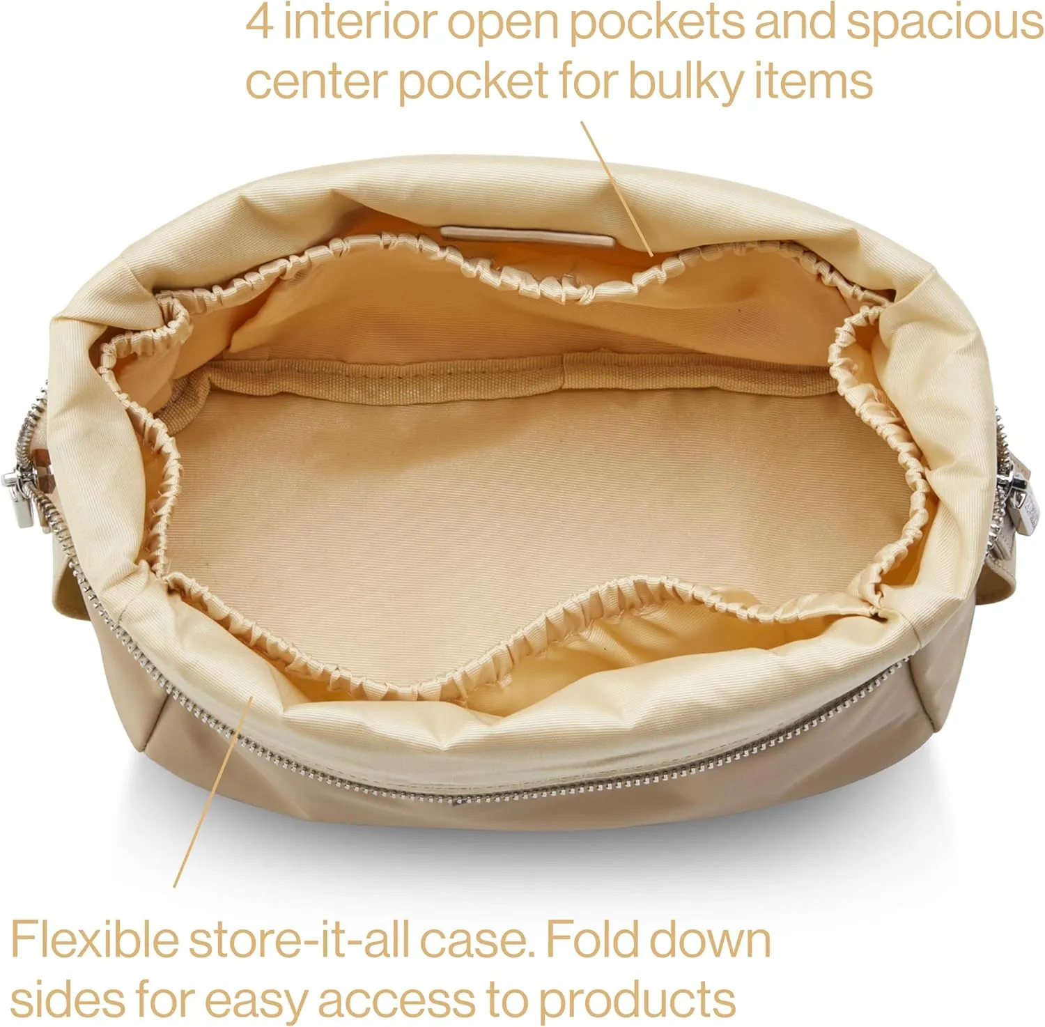 ETOILE - Jet Setter Travel Case Beige Soft Flexible and Foldable Makeup Cosmetic Travel Bag