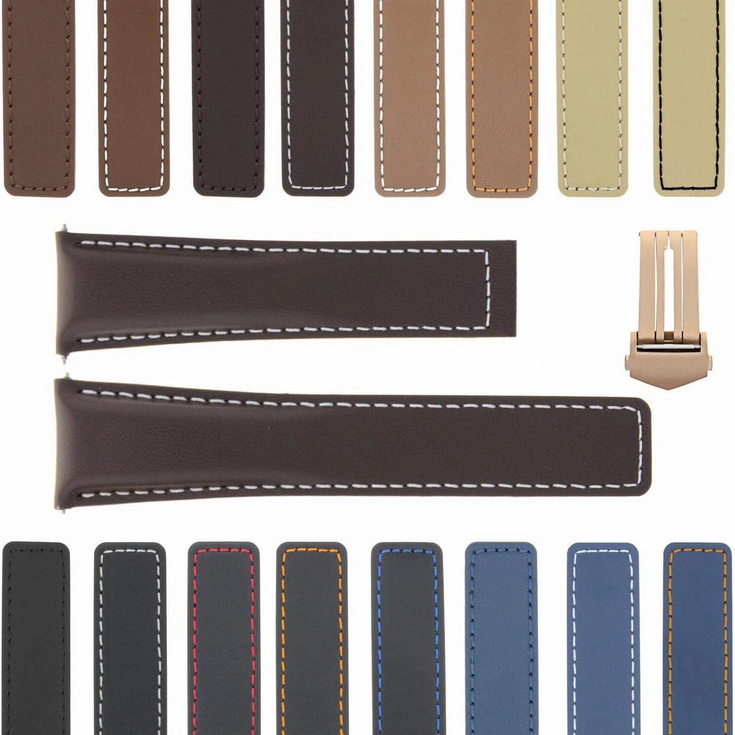 Ewatchparts 19-20-22mm Leather Watch Band Strap Compatible with Tag Heuer Carrera Monaco Clasp Rose Gold