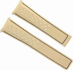 Ewatchparts Leather Watch Band Strap 20mm Compatible With Tag Heuer Monaco Carrera Beige Black Perforated