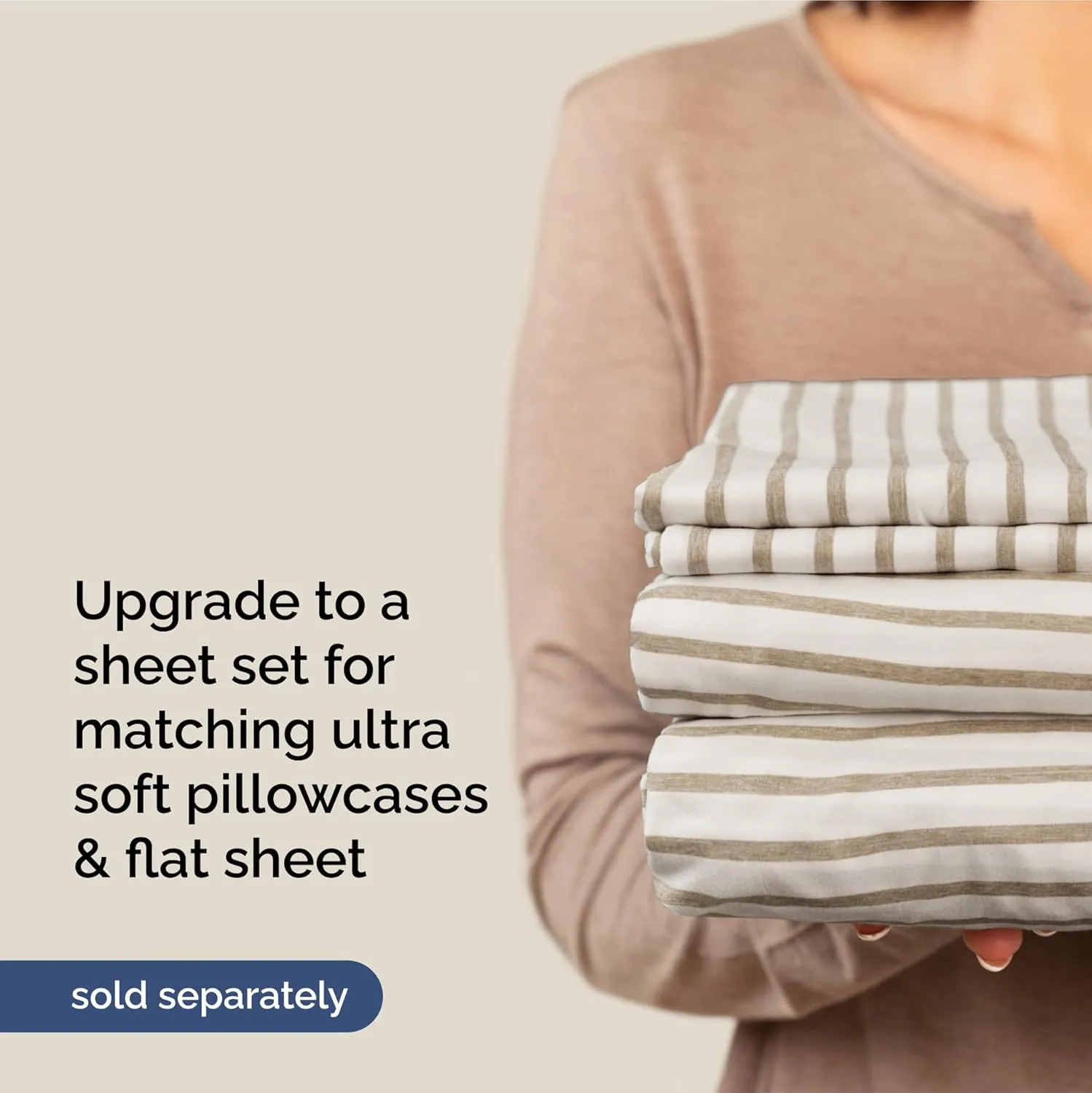 Extra Deep Queen Fitted Sheet - Hotel Luxury Single Fitted Sheet Only - Easily Fits 18 inch to 24 inch Mattress - Ultra Soft, Wrinkle Free with Extra Deep Pockets - Breathable & Comfy - Beige Stripes